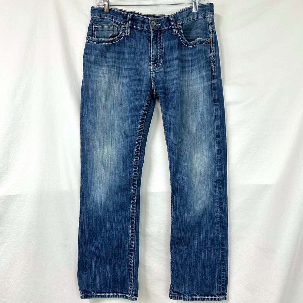 BKE Carter Men's 33x29 Straight Leg Thick Stitch Denim Jeans Whiskered Faded Y2K